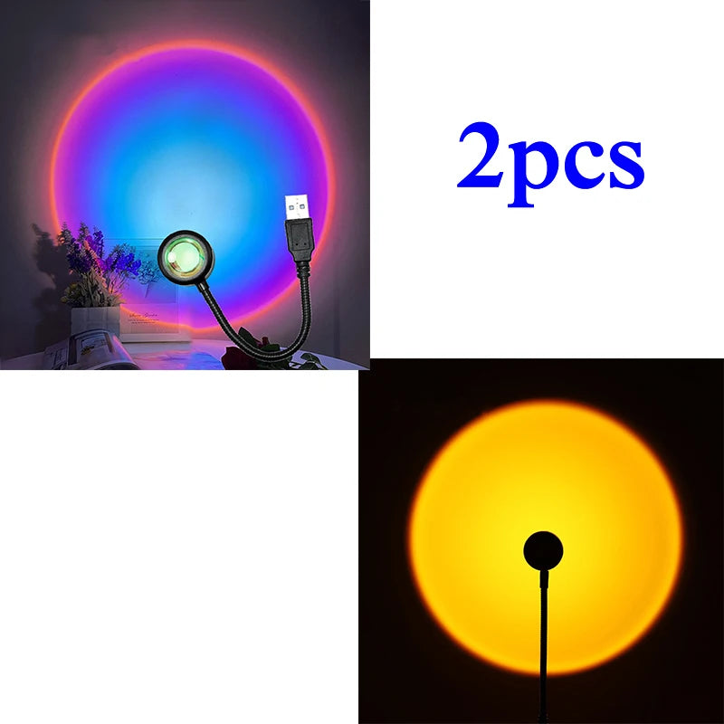1x USB Sunset Lamp LED Rainbow Neon Night Light Projector Photography Wall Atmosphere Lighting for Bedroom Home Room Decor Gift