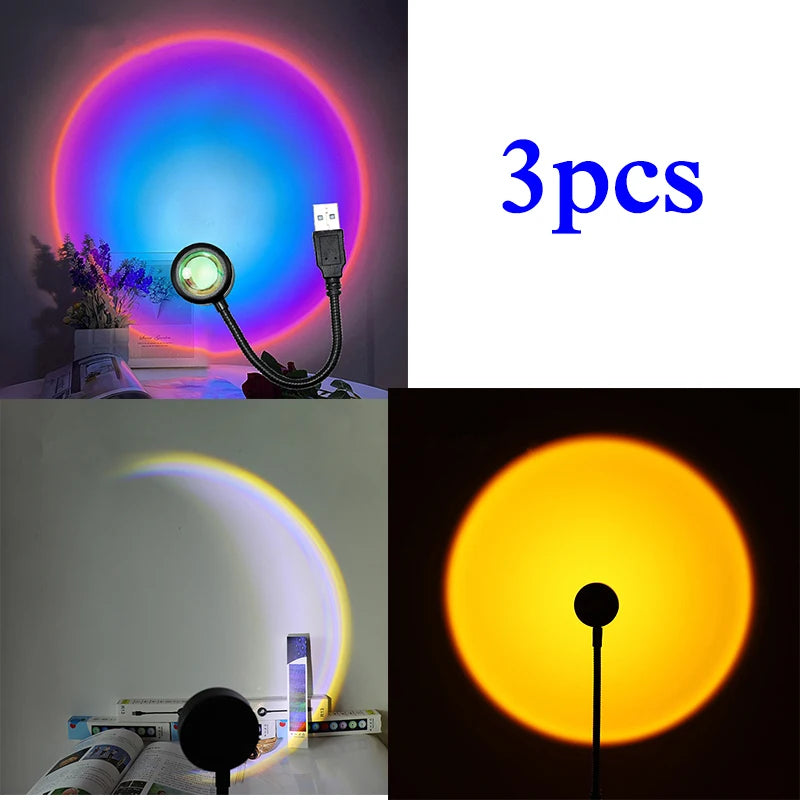 1x USB Sunset Lamp LED Rainbow Neon Night Light Projector Photography Wall Atmosphere Lighting for Bedroom Home Room Decor Gift