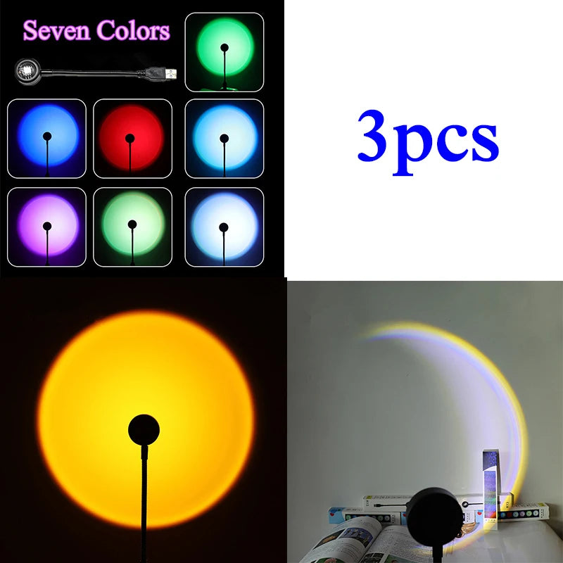 1x USB Sunset Lamp LED Rainbow Neon Night Light Projector Photography Wall Atmosphere Lighting for Bedroom Home Room Decor Gift