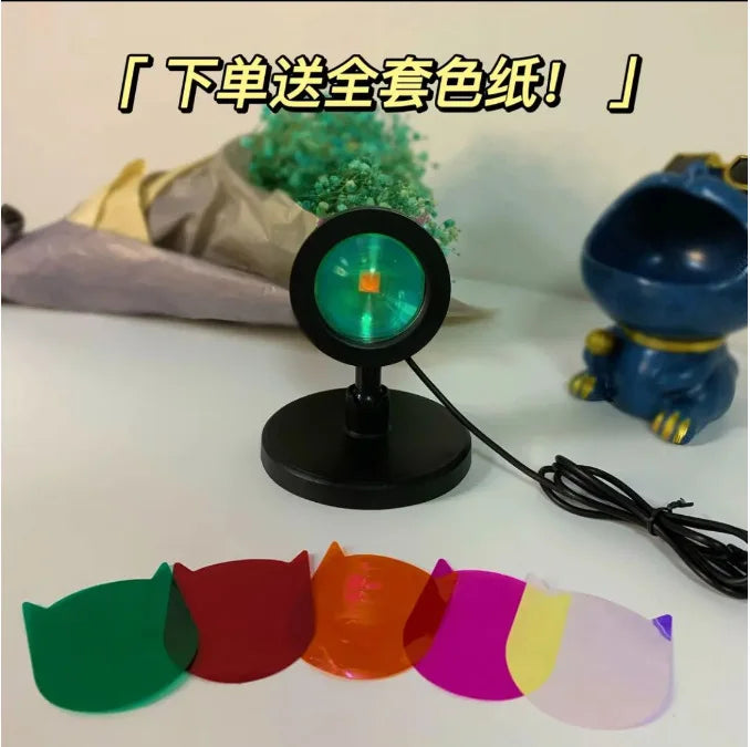 LED Sunset Projection Rainbow Dusk Atmosphere Lamp USB Home Shop Bedroom Walls Decoration Photo Background Bedside Night Light