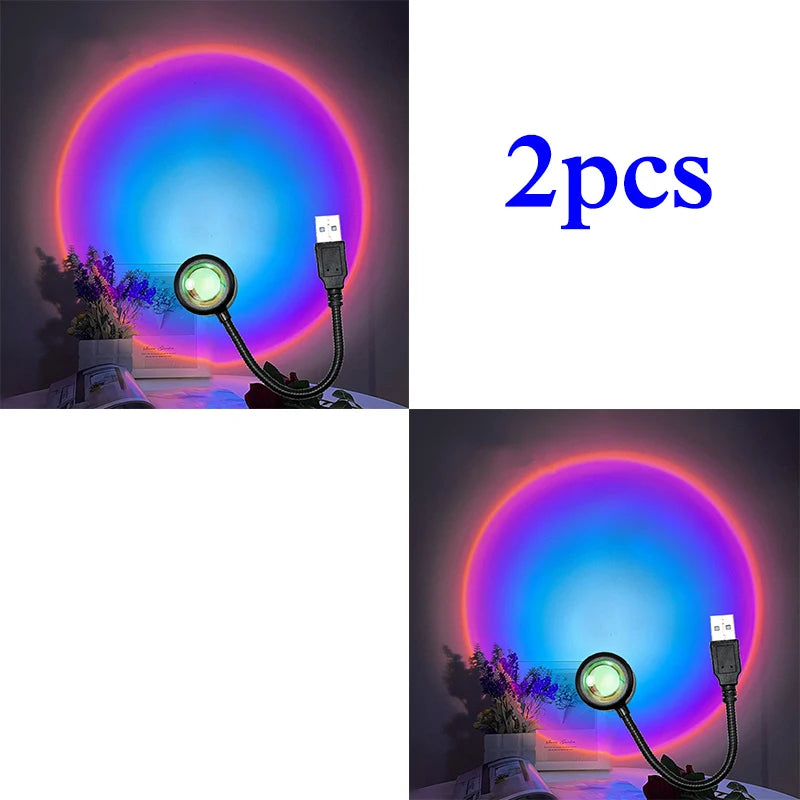 1x USB Sunset Lamp LED Rainbow Neon Night Light Projector Photography Wall Atmosphere Lighting for Bedroom Home Room Decor Gift