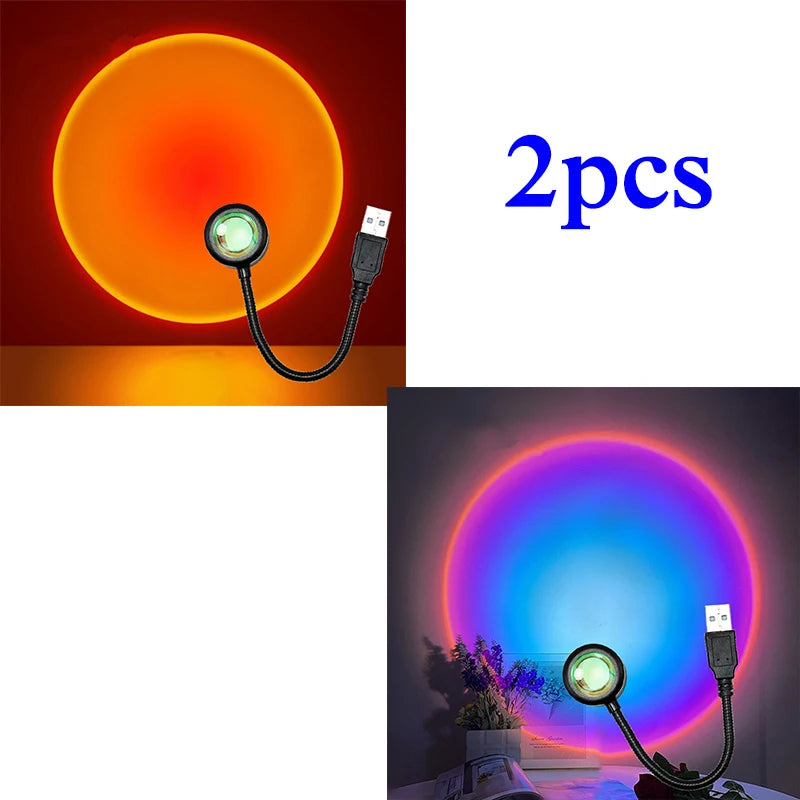 1x USB Sunset Lamp LED Rainbow Neon Night Light Projector Photography Wall Atmosphere Lighting for Bedroom Home Room Decor Gift