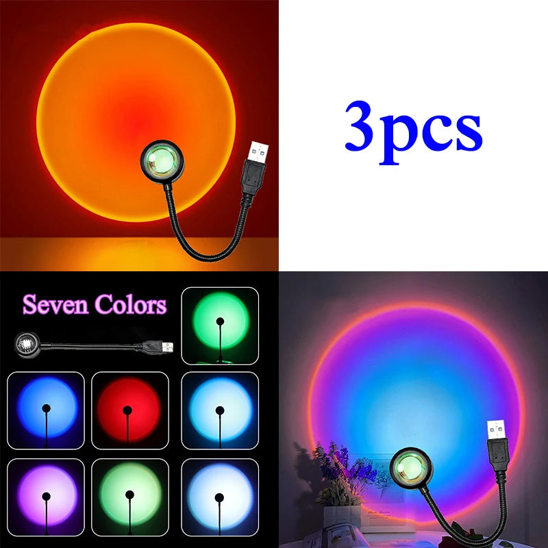 1x USB Sunset Lamp LED Rainbow Neon Night Light Projector Photography Wall Atmosphere Lighting for Bedroom Home Room Decor Gift